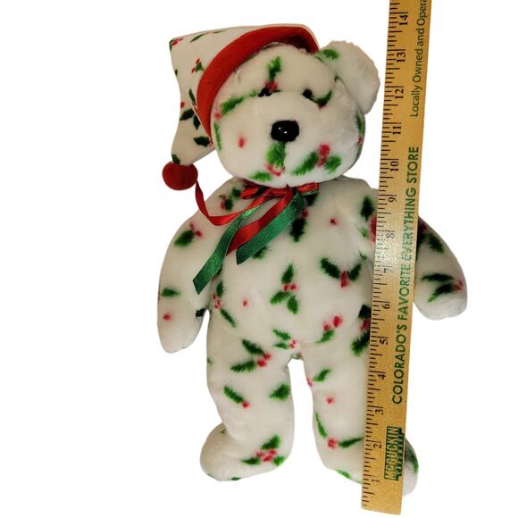 2002 Ty Beanie Buddies Holly Teddy Bear Christmas Plush 14" Red Green Hat - Picture 6 of 13